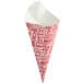 A red and white paper cone with "Savory" in red text.