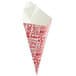 a red and white cone shaped container