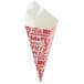 A white paper cone with red text reading "Savory" and "Carnival King"