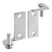 A pair of metal hinges with stainless steel latch plates and holes.