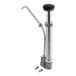 A silver and black stainless steel hand pump with a handle.