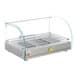 A Carnival King curved glass countertop hot food display case with a metal rack.