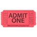 A close-up of a red Carnival King "Admit One" ticket with black text.