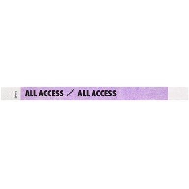 Light Purple "ALL ACCESS" Disposable Tyvek® Wristband 3/4" x 10" - 500/Bag