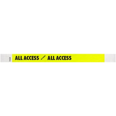 Highlighter Yellow "ALL ACCESS" Disposable Tyvek® Wristband 3/4" x 10" - 500/Bag