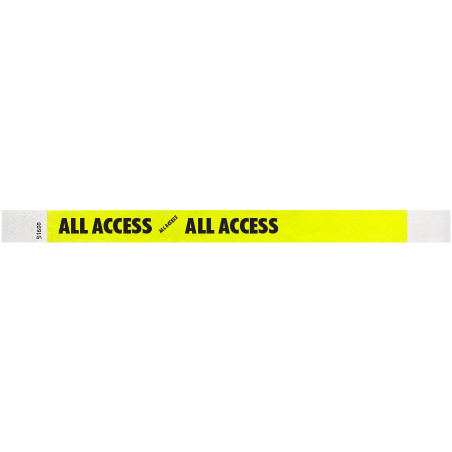 Highlighter Yellow "ALL ACCESS" Disposable Tyvek® Wristband 3/4" x 10" - 500/Bag