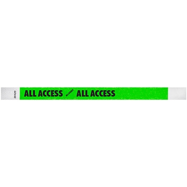 Neon Green "ALL ACCESS" Disposable Tyvek® Wristband 3/4" x 10" - 500/Bag