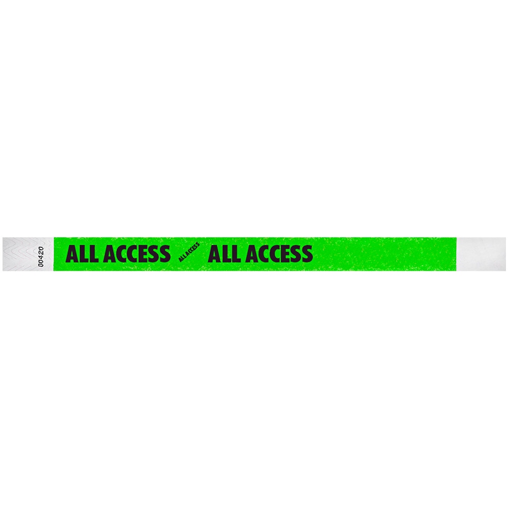 Neon Green "ALL ACCESS" Disposable Tyvek® Wristband 3/4" x 10" - 500/Bag