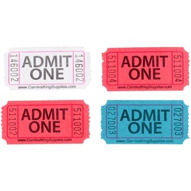 Assorted 1-Part "Admit One" Tickets Set - Red, White, Blue