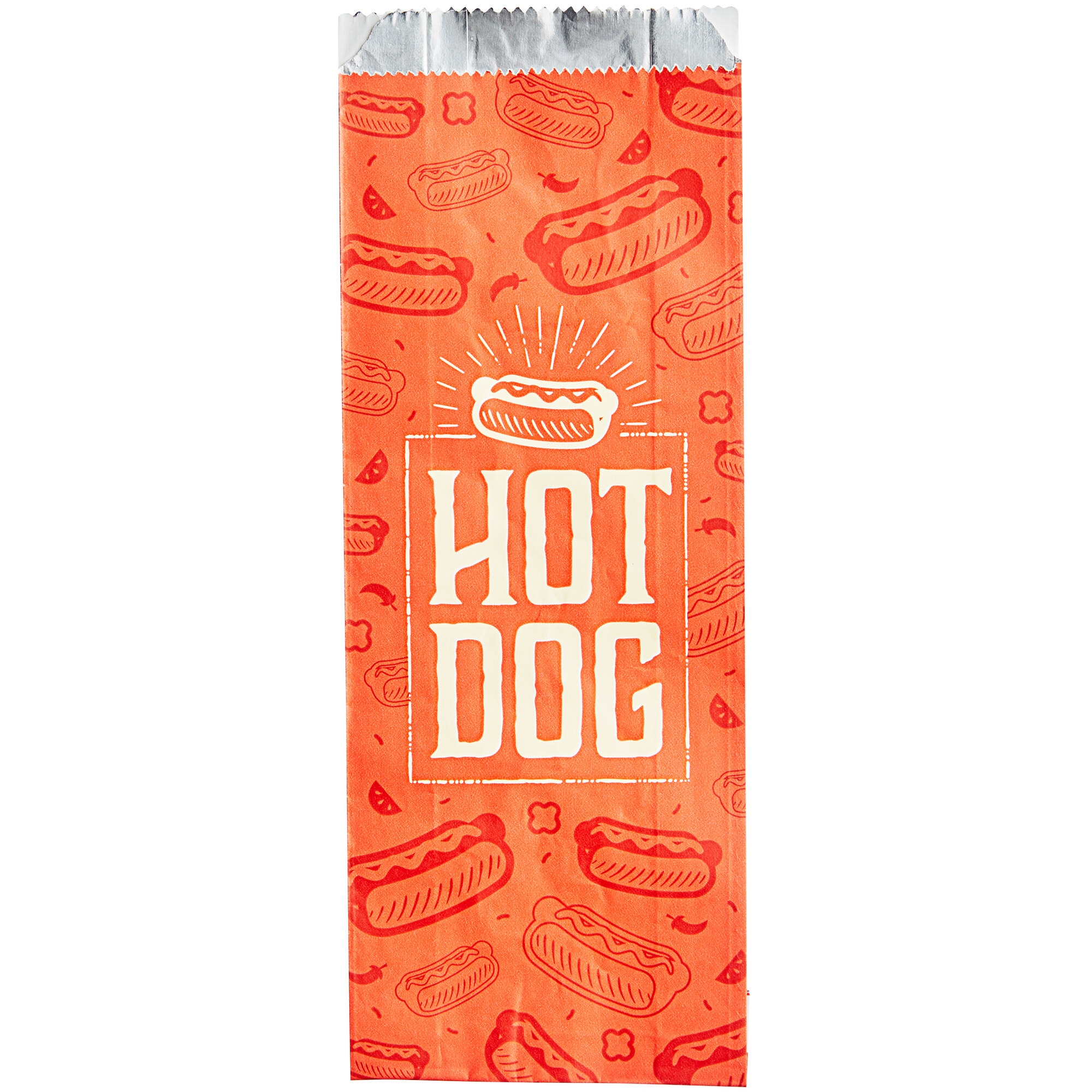 3 1/2" x 1 1/2" x 9" Printed Foil Hot Dog Bag - 1,000/Case