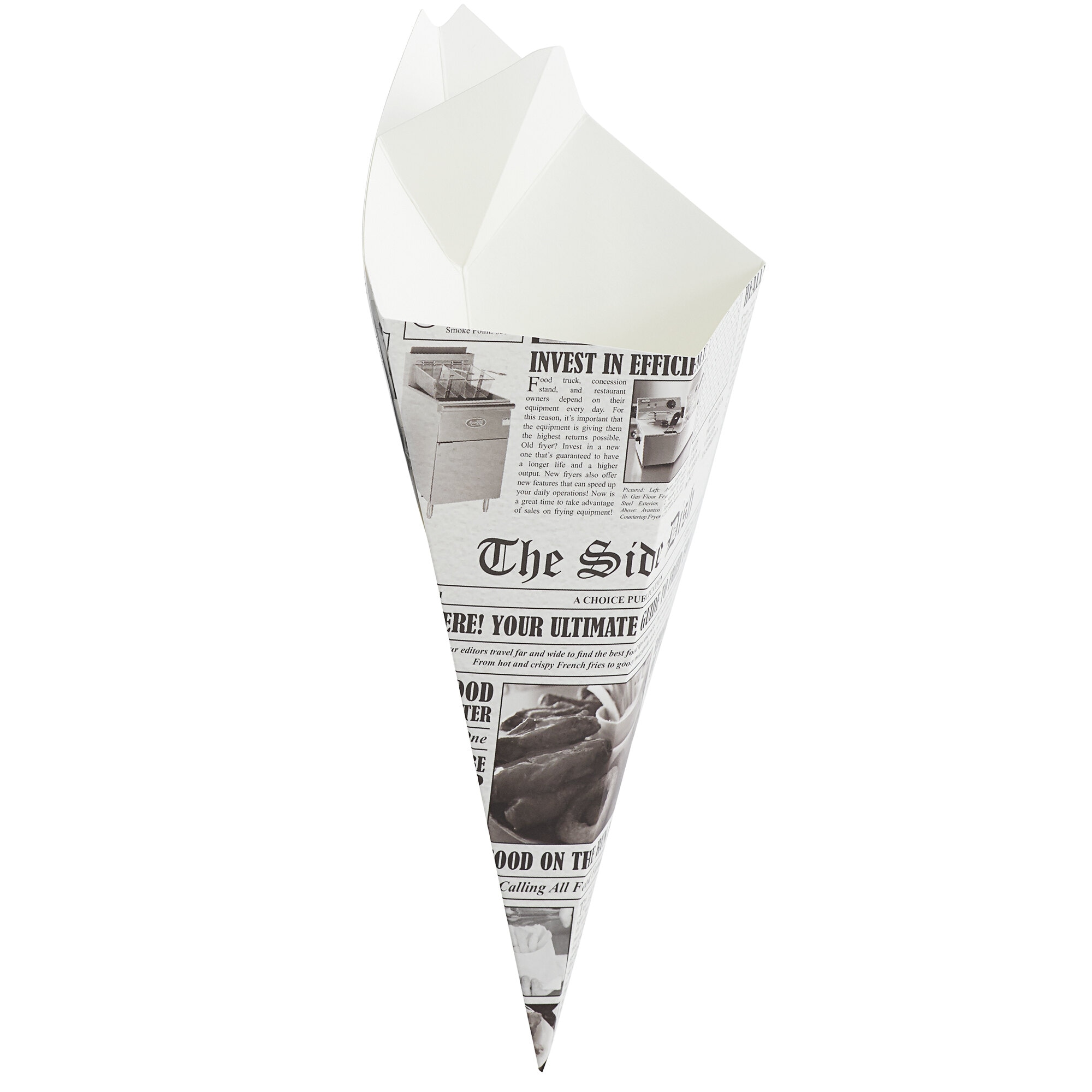 15 oz. News Print Square Cardboard Fry Cone - 500/Case