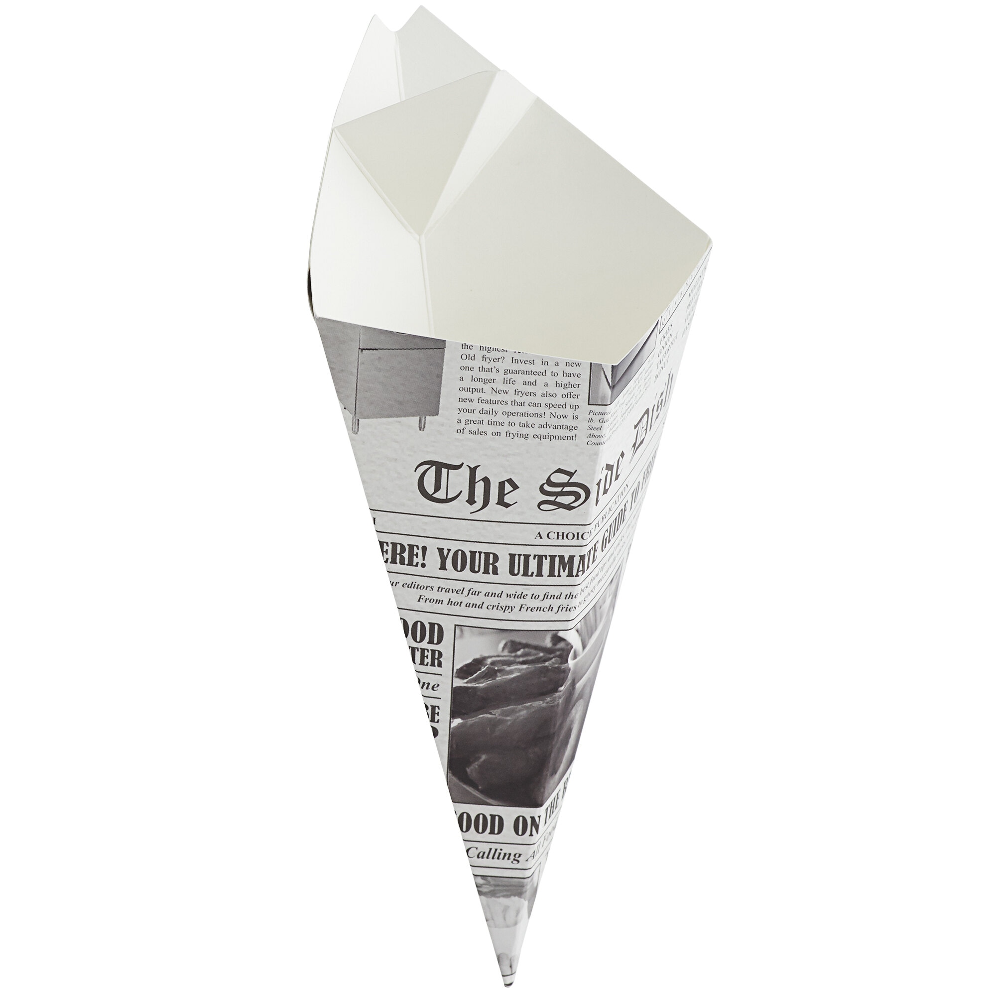 10 oz. News Print Square Cardboard Fry Cone - 500/Case