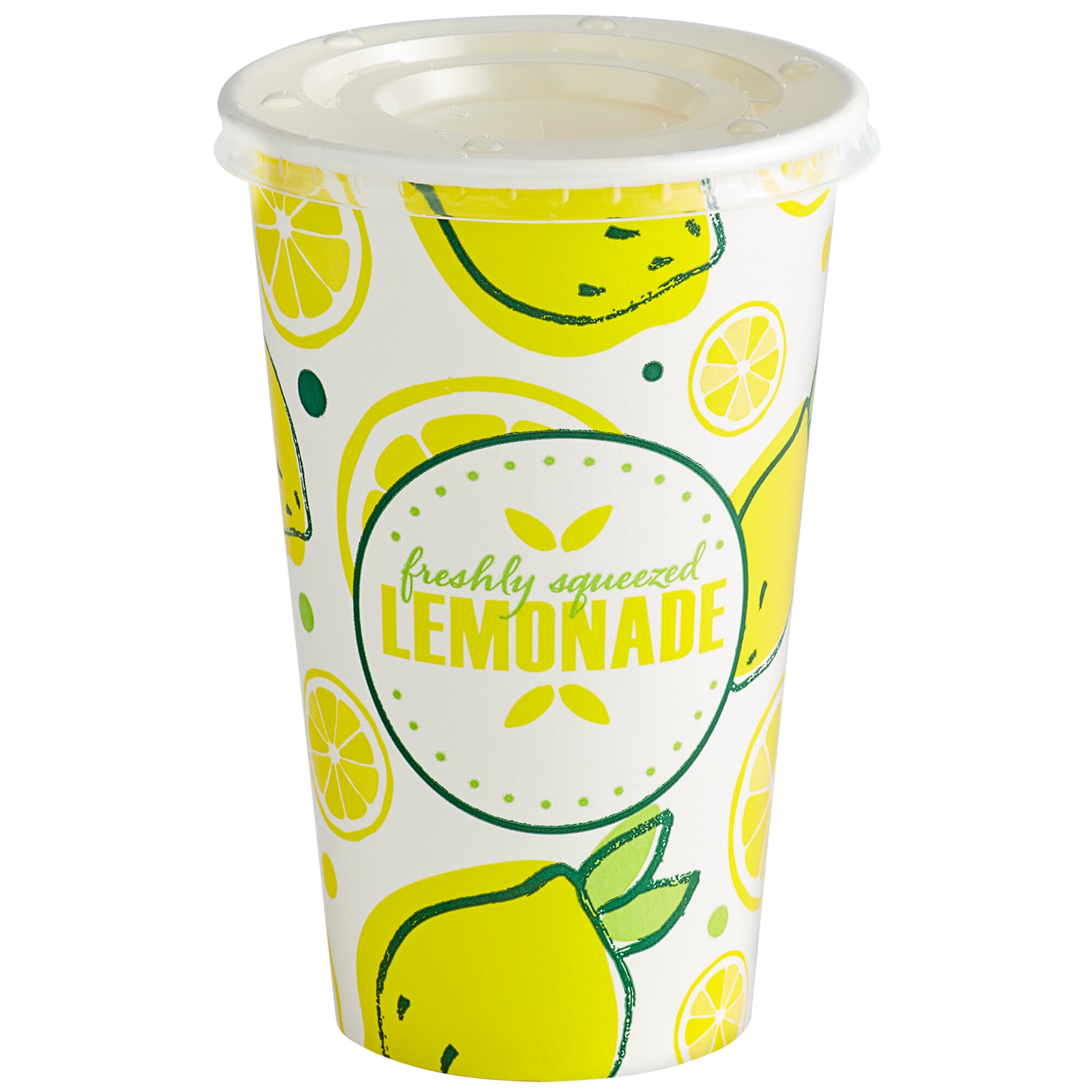 16 oz. Poly Paper Lemonade Cup and Flat Straw Slot Lid - 100/Pack