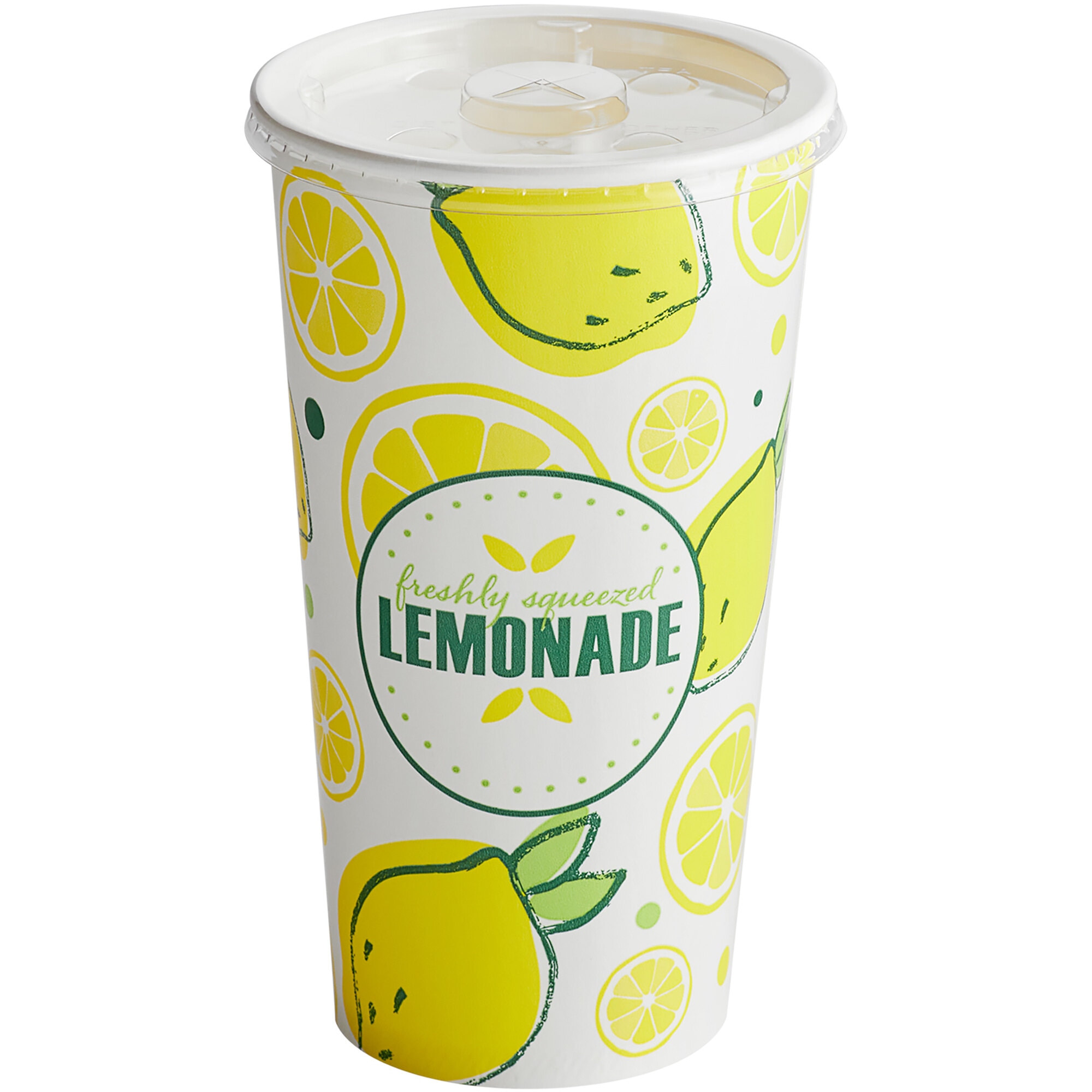 32 oz. Poly Paper Lemonade Cup and Flat Straw Slot Lid - 100/Pack