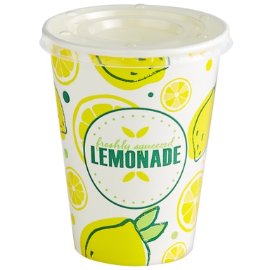 12 oz. Poly Paper Lemonade Cup and Flat Straw Slot Lid - 100/Pack