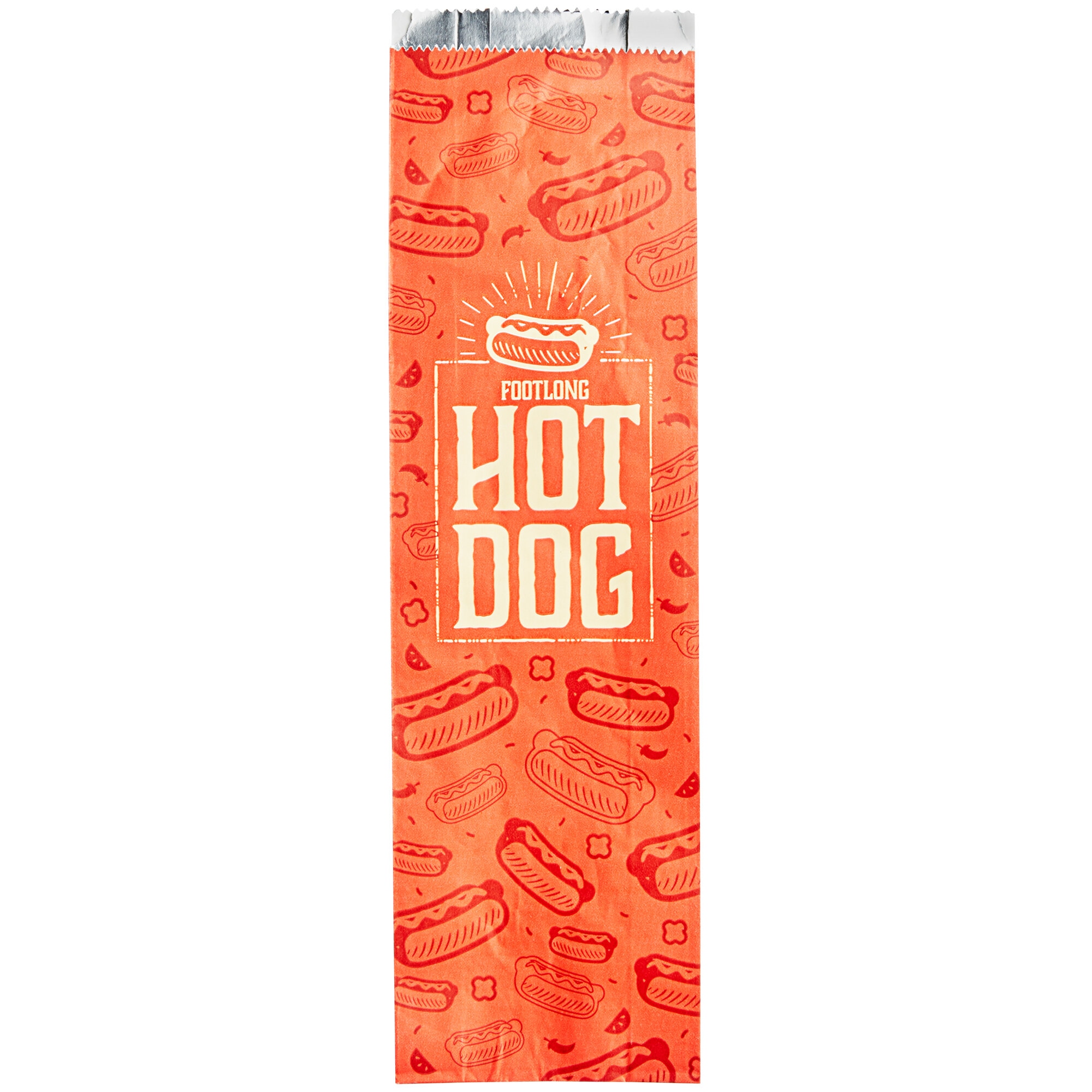 3" x 2" x 12" Printed Footlong Foil Hot Dog Bag - 1,000/Case