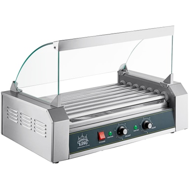 HDRG18 18 Hot Dog Roller Grill with 7 Rollers and Glass Sneeze Guard - 120V, 910W