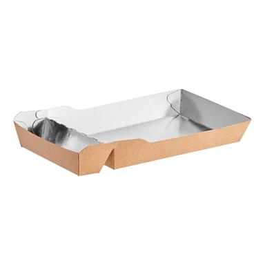 10 lb. Large Two-Compartment Foiled Paper Food Tray 10" x 4 3/4" x 1 3/8" - 500/Case