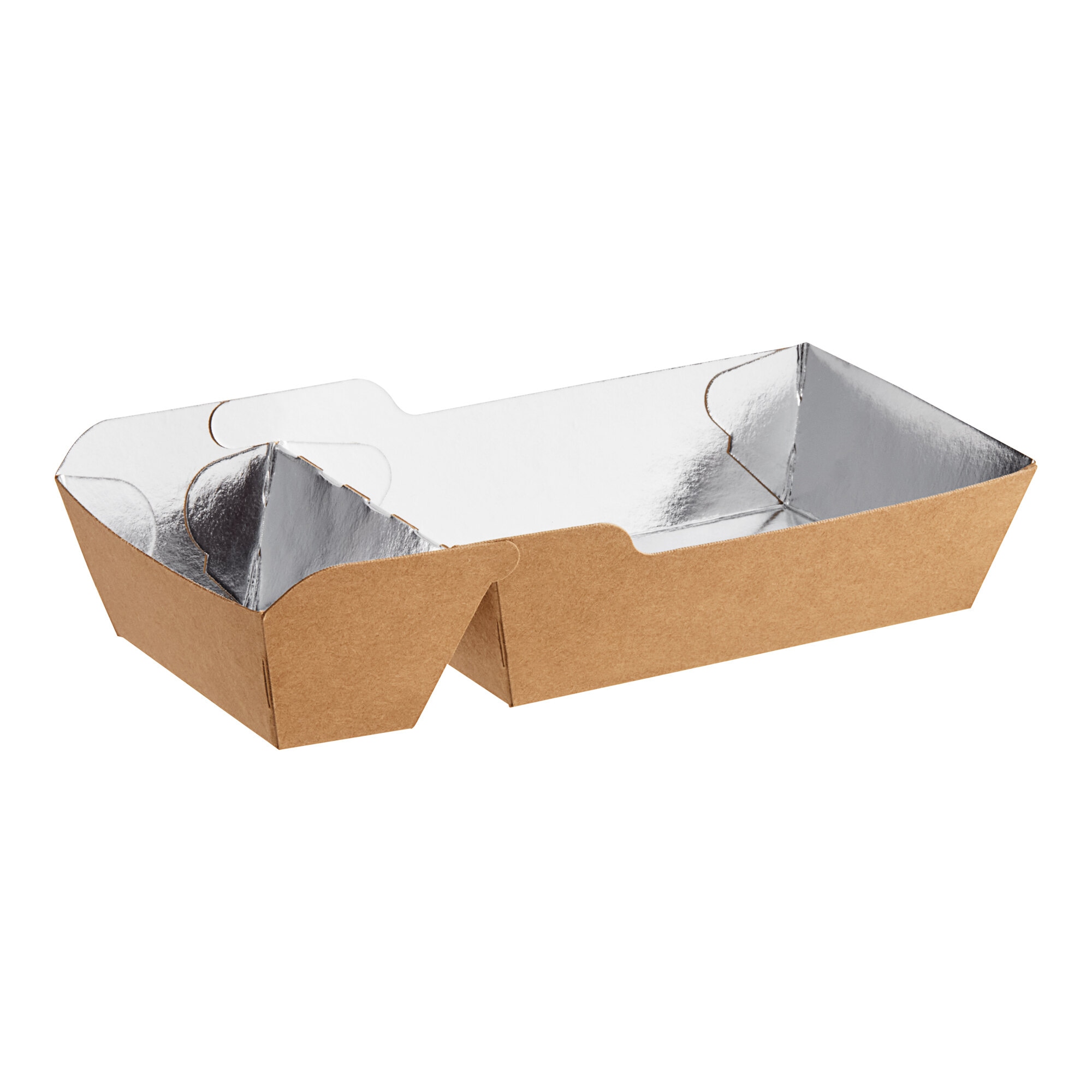 1 lb. Medium Two-Compartment Foiled Paper Food Tray 6 1/2" x 2 3/4" x 1 3/8" - 475/Case