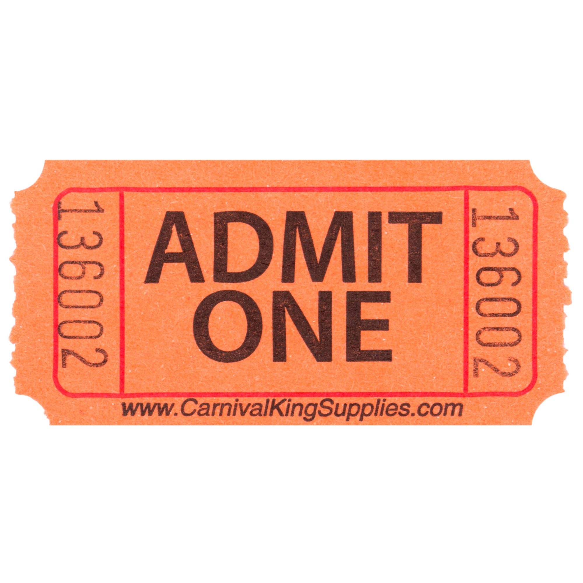 Orange 1-Part Customizable "Admit One" Tickets - 2,000/Roll