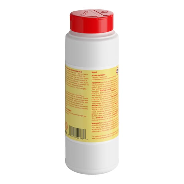 A white plastic bottle with a red cap containing Carnival King 31 oz. Kettle Kleen Concentrated Kettle Cleaner.