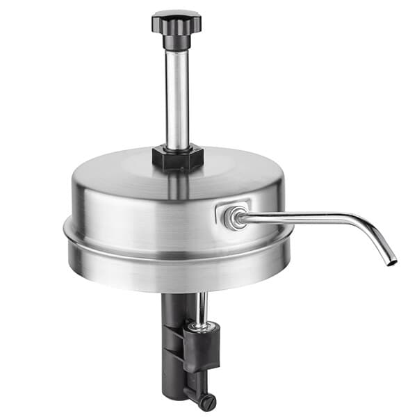 A silver metal Carnival King 3.5 Qt. Warmer Pump Assembly with a black handle.